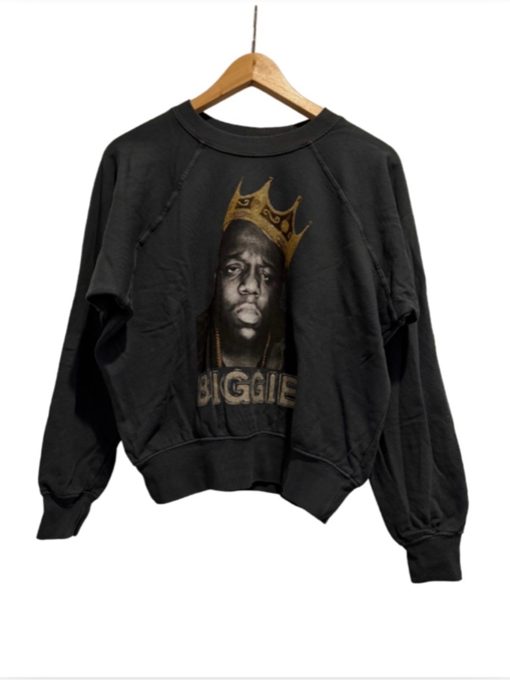 Day Dreamer Biggie Smalls Graphic Crewneck Sweater with Gold Sparkle Accents XS